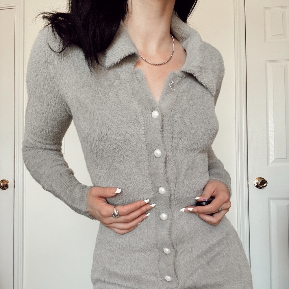 Amanda Uprichard Devin sweater mini dress in FOG long sleeve XS
